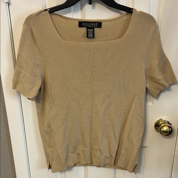 Dialogue Women’s (M) Beige/Tan Top Short Sleeve Square Neck Blouse Short Sleeve - Picture 1 of 5